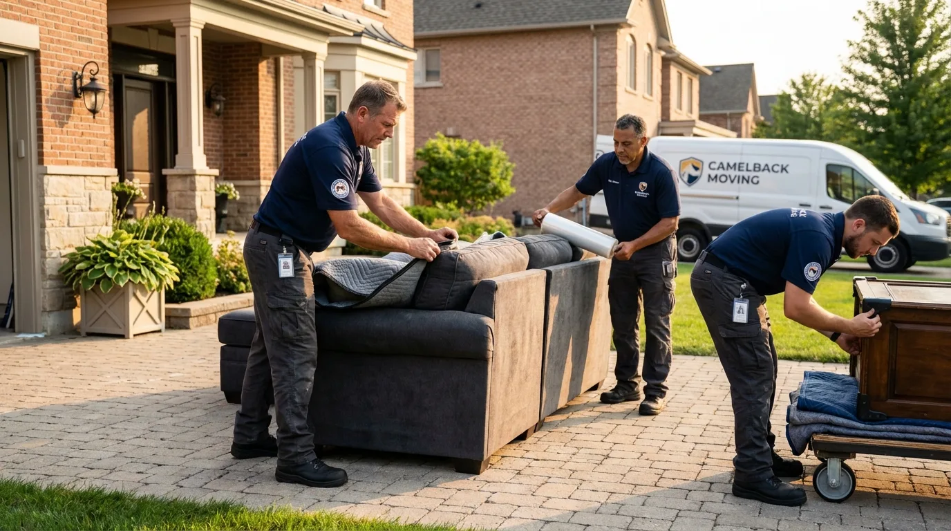 Large estate moving crew wrapping furniture in Nevada, IA